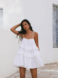 Nukty Sexy Backless Lace-up Sling Dress Women Fashion Layer Ruffles Loose Hem Short Dresses Vocation Beach Party Streetwear