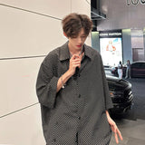 Nukty Fashion Plaid Batwing Blouse Men 3/4 Sleeves Elegant Shirt Button Decor Women Tops Oversized Casual Streetwear Party Shirts