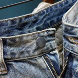 Nukty Korean Fashion Ripped Mens Denim Shorts Vintage Streetwear Summer Casual Straight Shorts Men Brand Clothing Hip-Hop Short Jeans