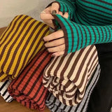 Nukty Women's Striped Turtleneck Sweater Autumn and Winter Knit Sweater Women's Long Sleeve Striped Sweater Turtleneck Sweater