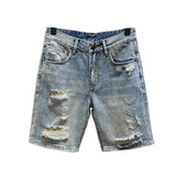 Nukty Korean Fashion Ripped Mens Denim Shorts Vintage Streetwear Summer Casual Straight Shorts Men Brand Clothing Hip-Hop Short Jeans