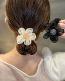 Nukty New Mesh Flower Hair Ring Shine Hair Tie Korean Temperament Elastic Hair Band Hair Rope For Women Hair Accessories