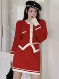 Nukty Y2k Hight Waist Skirt 2 Piece Suit Korean Chic Knitted Outfits Autumn Vintage Short Jumper Mini Skirts Set Women's Clothing New