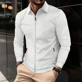 Nukty Men's Lightweight Zip-Up Windbreaker: Classic Crew Neck, Stretch Polyester Jacket, Ideal for Spring/Fall Casual Wear