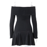 Nukty Elegant Flare Long Sleeve Twist Knot Mini Dresses Sexy Low-cut Off Shoulder Dress Y2K Aesthetic Agaric Edge Vestido