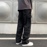 Nukty Wide Leg Jeans Men loose Hip Hop Casual Men's Straight Baggy Denim Pants Streetwear Skateboard Pant Neutral Trousers Plus Size