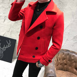 New Fashion Men Double-Breasted Windbreaker Solid Color Slim Short Woolen Coat Winter Casual Warm Windbreaker Coat Size 5XL