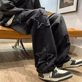 Nukty Stars Patchwork Men Jeans New Fashion Y2K Tassel Pants Korea Clothes Straight Hip Hop Splicing Trousers Male Streetwear