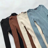 Nukty New Women Long Sleeve O-neck Knitted Dress Stretchable Slim 4 Colors Autumn Winter Round neck geometric knitted long skirt
