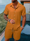 Nukty Summer New Men's Striped Polo Casual Loose Breathable Sweat Absorption Short Sleeve Shorts Sports Suit