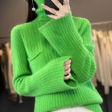 Nukty Pure Mink Cashmere Sweater Women,High Pile Neck Knit Jumper,Wide Strip Large Size Long Sleeves,Autumn,Hot Sale