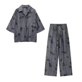 Nukty  Women's Set New Fashion Spring Jacquard Loose Ladies Shirt Summer Women Pants Casual Chic Print Set for Women