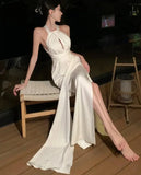 Nukty DRESS TO IMPRESS Elegant Sexy Backless Solid Long Dress Birthday Evening Party Halter Designer White Robe Summer Women Fashion Wedding Vestidos