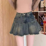 Nukty  Vintage Fringe Design Slimming High-waisted Denim Skirt Women's Mini Dress Plenty Wrinkles For Summer