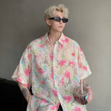 Nukty Transparent Floral Handsome Shirts Summer Thin Fashion Casual Streetwear Loose Shirt Breathable Short Sleeve Men's Clothing