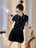 Nukty Preppy Style Y2k Sweet Outfits Woman Solid Knitted Top+Mini Pleated Skirt Korean Chic 2 Piece Set Spring Summer Basics New