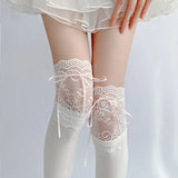 Nukty Socks Woman Autumn/Winter Solid Color Thigh High Lace Cute Lolita Thick Warm Stockings Black White Long Leg Socks for Women