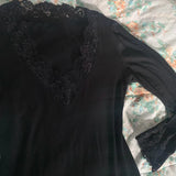 Nukty Black Lace Trim T Shirt Kawaii Vintage Lace V Neck Crop Top Chic Women Slim Fit Long Sleeve Tee Autumn Spring Elegant Clothes