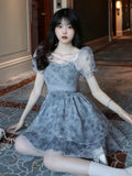 Nukty Kawaii Sweet Casual Mini Dress Women New Fashion Chic Floral Print Short Sleeves Chiffon Elegant Princess Party A-Line Vestidos