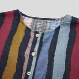Nukty Men's Muslim Long Sleeve Cotton Striped Robes Islamic Arabian Kaftan Suit Middle East Dubai Abaya Retro Spring Clothing 2025 New