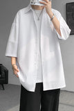 Nukty Mens Solid Short sleeved Shirt Korean Ice Silk Fashion Shirts Comfortable Blouse Men Casual Loose Classic Shirt Plus Size 4XL