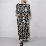Nukty Men's Muslim Long Sleeve Cotton Striped Robes Islamic Arabian Kaftan Suit Middle East Dubai Abaya Retro Spring Clothing 2025 New