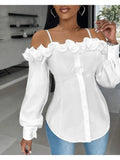 Nukty Sexy Ruffle Design Blouses & Shirt for Women Tops Summer Casual Buttoned Off Shoulder Top Elegant Woman Clothing Trend 2024