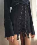 Nukty Gothic Y2K Vintage Mini Skirt Women Punk Patchwork Summer High Waist Skirt Bodycon Eyelet Lace Up Aesthetic Sexy Skirts