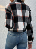 Nukty Long Sleeves Loose Buttoned Plaid Pockets Split-Joint Lapel Jackets Outerwear
