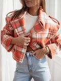 Nukty Long Sleeves Loose Plaid Split-Joint Peter Pan Collar Jackets&Coats