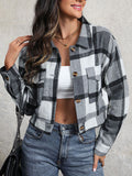Nukty Long Sleeves Loose Buttoned Plaid Pockets Split-Joint Lapel Jackets Outerwear