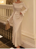 Nukty party look inspos Autumn Satin Long Dresses For Women Flare Sleeve Slim Mermaid Spring French Vintage Wedding Party Prom Robe Vestidos Para Mujer