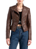 Nukty Long Sleeves Split-Joint Zipper Mock Neck PU Jackets Outerwear