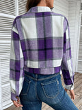 Nukty Long Sleeves Loose Buttoned Plaid Pockets Split-Joint Lapel Jackets Outerwear