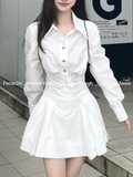 Nukty party look inspos French Vintage Slim 2024 Autumn Mini Shirt Dress Women Casual White Design Long Sleeve Party Dress Korean Style One Piece Dress