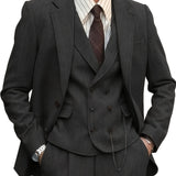 Nukty Polyester Blend Men'S 3pcs Suit Set - Vintage Herringbone Party Suit with Lapel Collar, Non-Stretch Fabric, Solid Color, Long Sleeve, Fall/Winter Season, Button-Front Details, Regular Fit Pants, and Vest - Woven Polyes