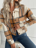 Nukty Long Sleeves Loose Buttoned Plaid Pockets Split-Joint Lapel Jackets Outerwear