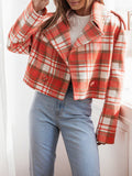 Nukty Long Sleeves Loose Plaid Split-Joint Peter Pan Collar Jackets&Coats