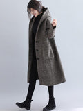 Nukty Loose Plaid Woolen Hood Coat