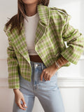 Nukty Long Sleeves Loose Plaid Split-Joint Peter Pan Collar Jackets&Coats