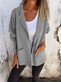 Nukty Long Sleeves Loose Pockets Solid Color Split-Joint Lapel Outerwear