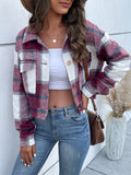 Nukty Long Sleeves Loose Buttoned Plaid Pockets Split-Joint Lapel Jackets Outerwear