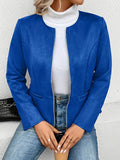 Nukty Long Sleeves Loose Pockets Solid Color Split-Joint Zipper Round-Neck Jackets Outerwear