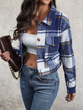 Nukty Long Sleeves Loose Buttoned Plaid Pockets Split-Joint Lapel Jackets Outerwear