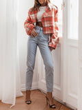 Nukty Long Sleeves Loose Plaid Split-Joint Peter Pan Collar Jackets&Coats