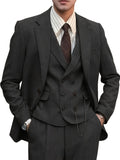 Nukty Polyester Blend Men'S 3pcs Suit Set - Vintage Herringbone Party Suit with Lapel Collar, Non-Stretch Fabric, Solid Color, Long Sleeve, Fall/Winter Season, Button-Front Details, Regular Fit Pants, and Vest - Woven Polyes