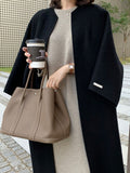 Nukty Long Sleeves Loose Solid Color Collarless Woolen Coat