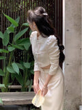 Nukty party look inspos Autumn New Chinese Style Satin 2-Piece Set Vintage Short Blazer High Waist Hip-Wrapped Pencil Skirt Suit Women Luxury Clothing