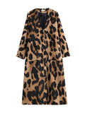 Nukty Long Sleeves Loose Buttoned Leopard Pockets Split-Joint V-Neck Outerwear Trench Coats