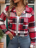 Nukty Long Sleeves Loose Buttoned Plaid Pockets Split-Joint Lapel Jackets Outerwear